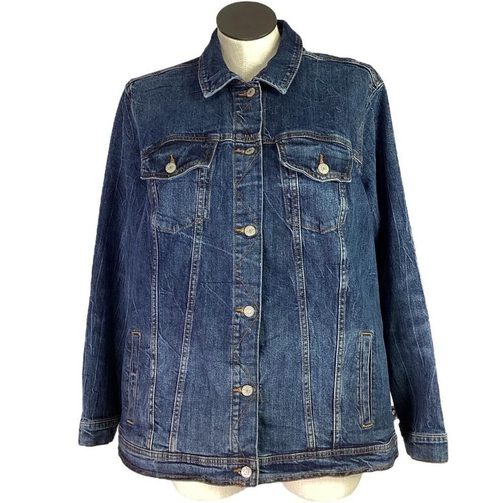 Old Navy Jean Jacket Women 3X Blue Classic Stretch Pockets Long Sleeve Denim